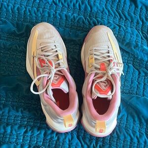 Nike Women's Basketball Shoes Giannis in Pink, Yellow, and White